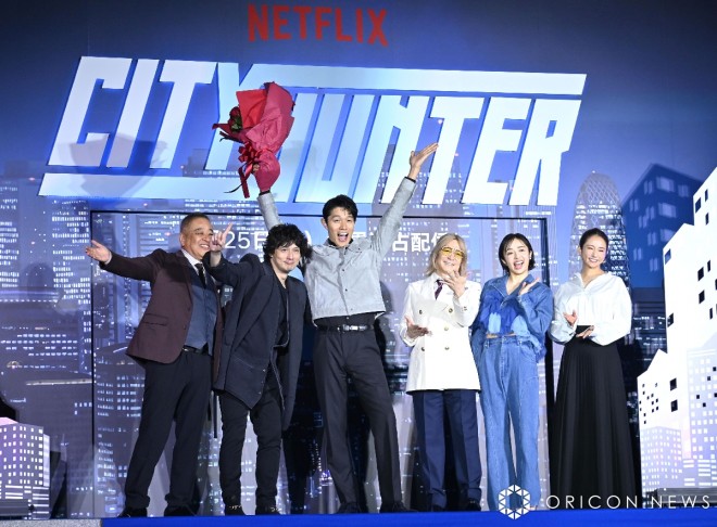 Attendees of the "City Hunter" Blue Carpet World Premiere Event (from left): Yūichi Satō, Masanobu Ando, Ryōhei Suzuki, Misato Morita, Fumino Kimura (C) ORICON NewS inc.