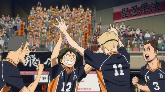 (Center of the screen) Tadashi Yamaguchi and Kei Tsukishima = Scene cut from "Haikyu!! The Dumpster Battle"