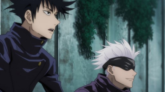 Megumi Fushiguro and Satoru Gojo stretching before battle