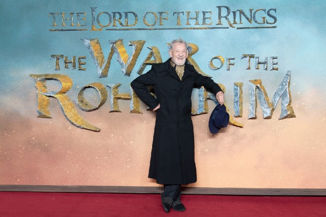 Legendary actor Ian McKellen attends the world premiere of The War of the Rohirrim.
