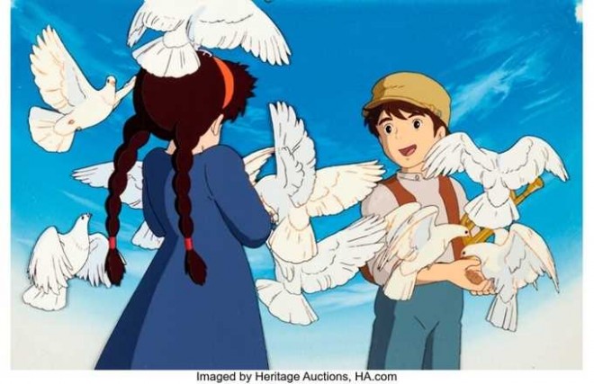 ‘Castle in the Sky’ Production Cel & Background – Sheeta & Pazu