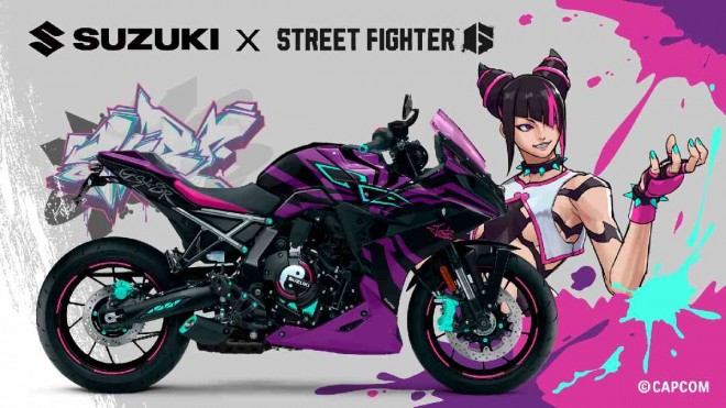 Suzuki’s special "GSX-8R Tuned by JURI," inspired by Capcom’s "Street Fighter 6" character Juri.
