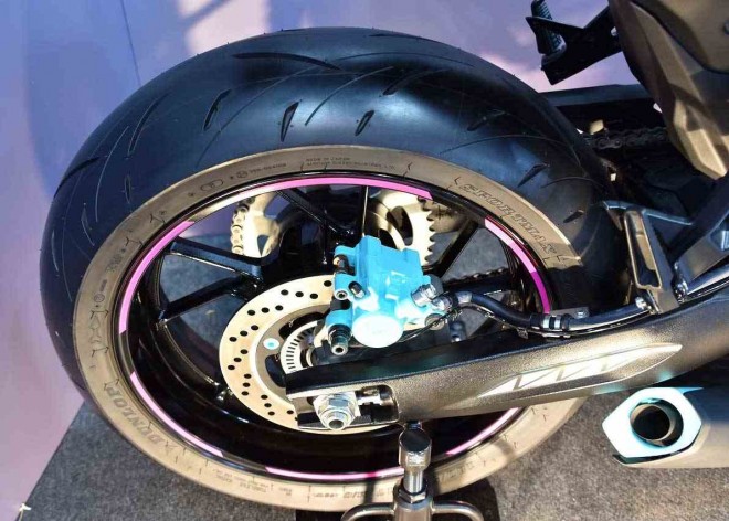 Suzuki’s “GSX-8R Tuned by JURI” motorcycle on display
