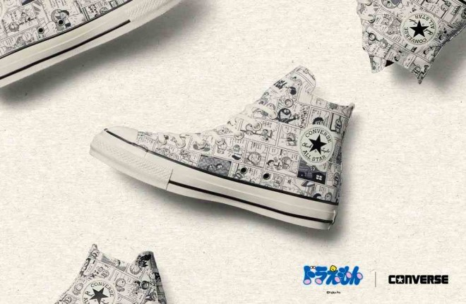 New Doraemon-themed sneakers from Converse, featuring manga scenes and iconic character art.