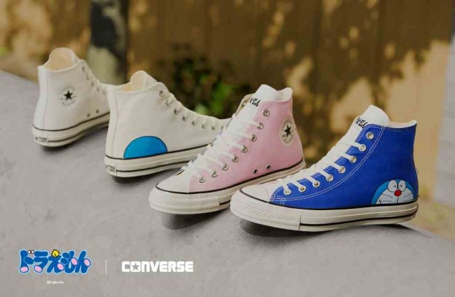 New Doraemon-themed sneakers from Converse, featuring manga scenes and iconic character art.