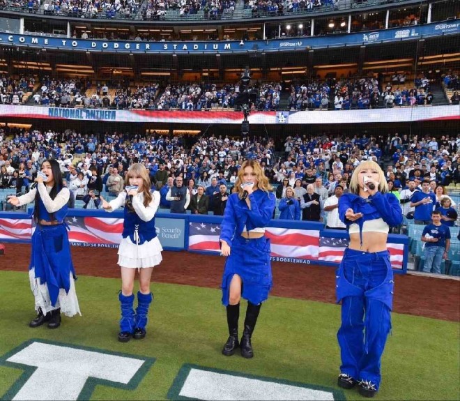 Bi-ray performs at Dodger Stadium: (from left) Cocomi, Emi, Michelle, and Hinata.