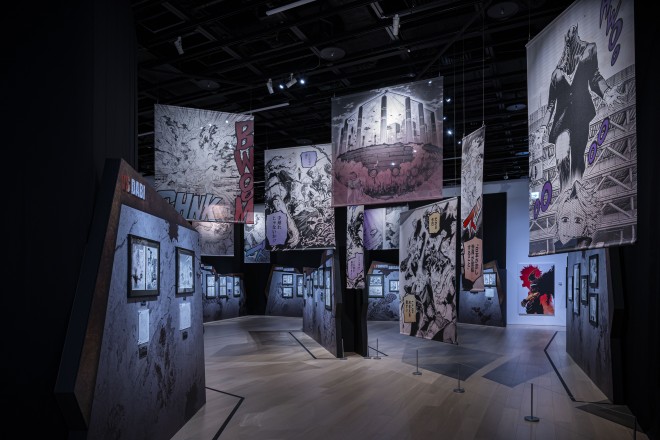 A powerful scene from the "My Hero Academia Original Art Exhibition" (Zone 4), capturing the final battle between heroes and villains. Featuring special illustrations by Kohei Horikoshi.