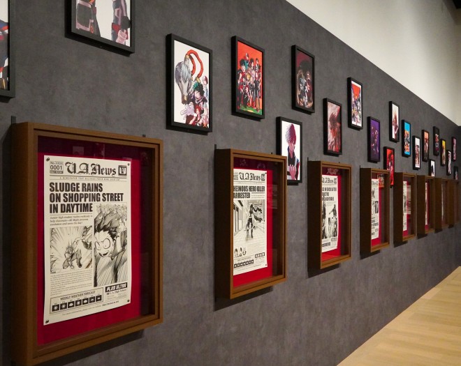 A powerful scene from the "My Hero Academia Original Art Exhibition" (Zone 4), capturing the final battle between heroes and villains. Featuring special illustrations by Kohei Horikoshi.