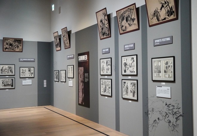 A powerful scene from the "My Hero Academia Original Art Exhibition" (Zone 4), capturing the final battle between heroes and villains. Featuring special illustrations by Kohei Horikoshi.