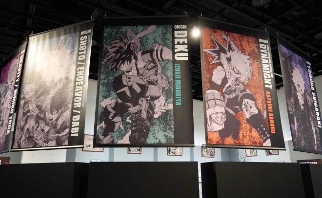 A powerful scene from the "My Hero Academia Original Art Exhibition" (Zone 4), capturing the final battle between heroes and villains. Featuring special illustrations by Kohei Horikoshi.