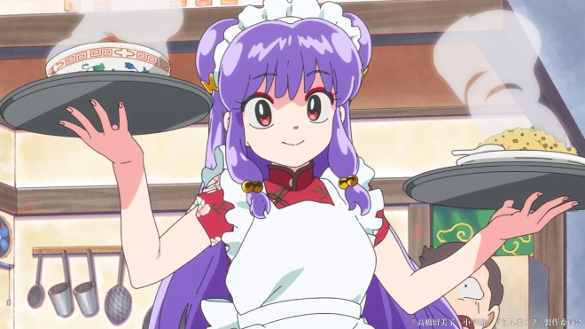 Scene cut from Ranma ½ Season 2 featuring newly introduced characters including Mousse, Cologne, and Happosai.