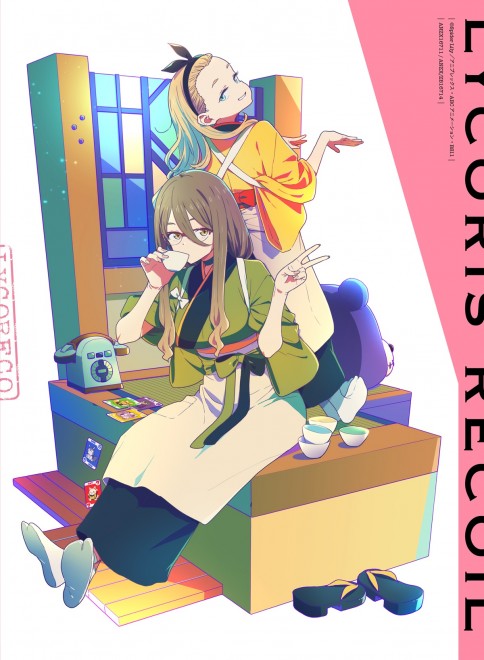 Blu-ray and DVD jacket illustration of Lycoris Recoil short movie with characters Chisato and Takina