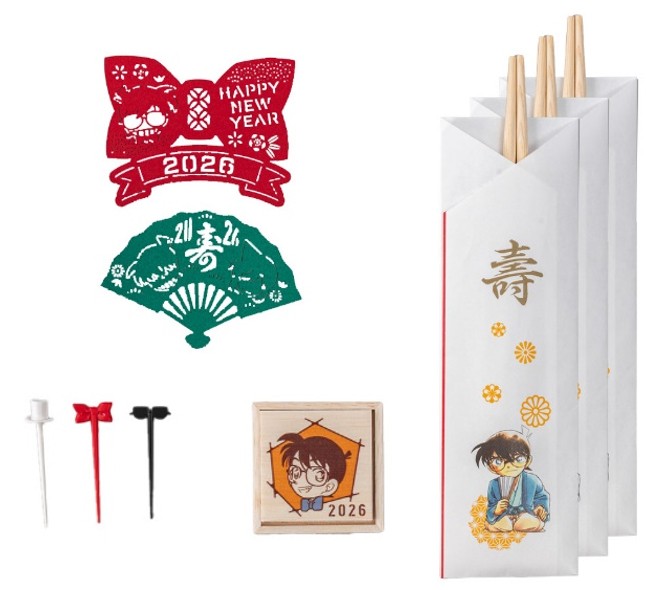 Detective Conan themed osechi meal for 2026 featuring anime characters and seasonal foods