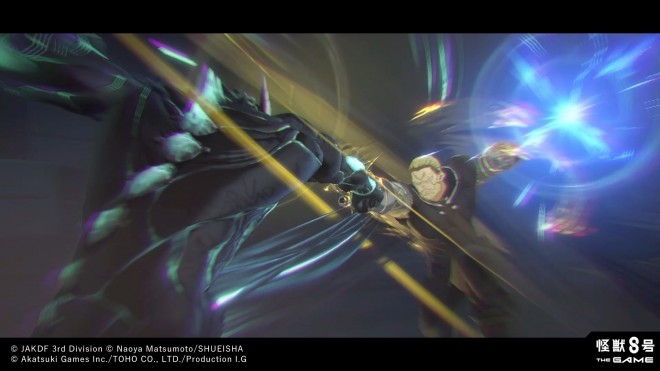 In-game footage from Kaiju No. 8 THE GAME showing combat and cutscenes