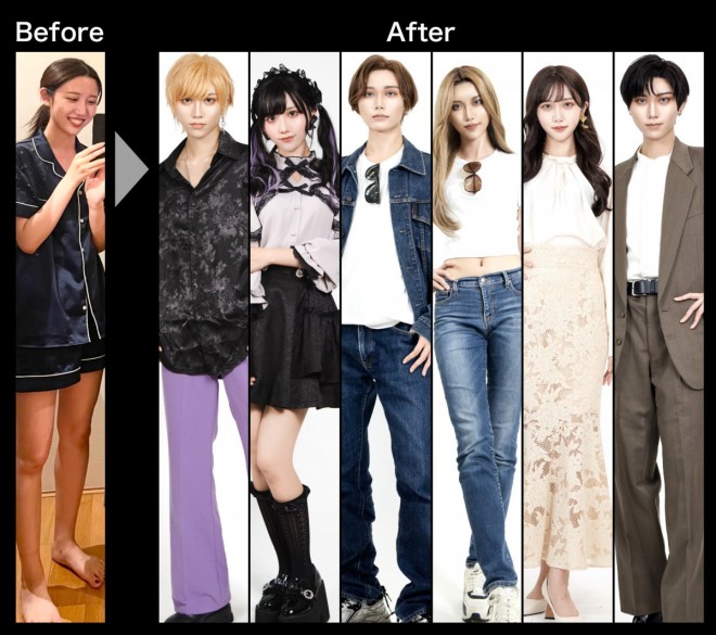 Before-and-after of office worker cosplayer Marun