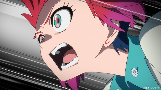 Scene cuts from Mobile Suit Gundam GQuuuuuuX anime MV featuring Machu in key moments