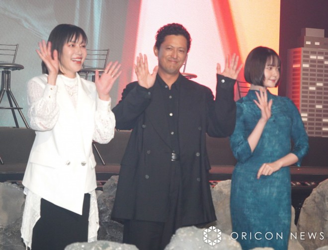 (from left) Risa Sudou, Hiroyuki Ikeuchi, and Tina Tamashiro appeared at the global fan event for Alice in Borderland Season 3.