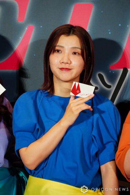 Maki Fukuda of comedy trio 3-ji no Heroine at the pre-release screening event for the anime Cat’s Eye