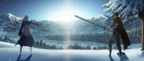 Guts and Griffith confronting each other in Berserk: The Golden Age Arc – Memorial Edition