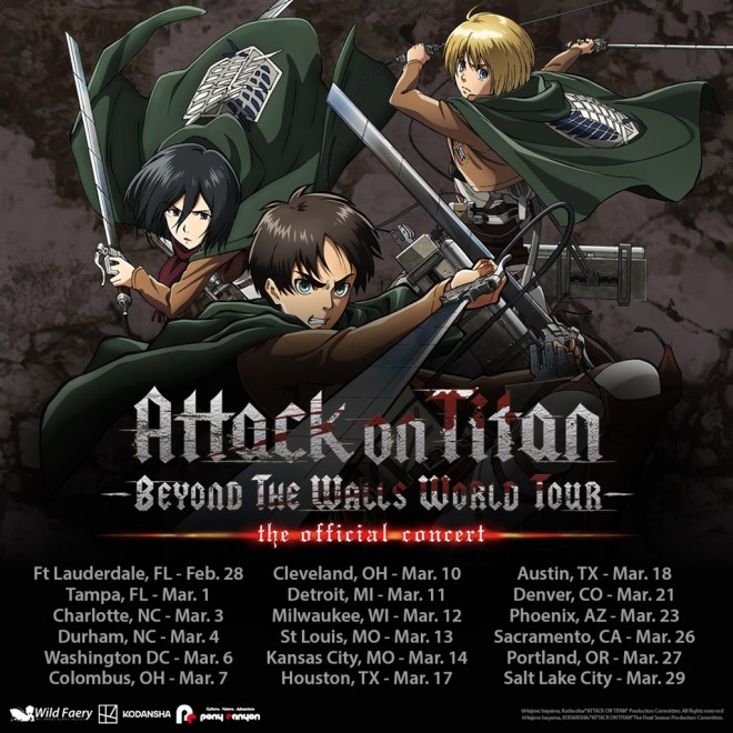 Attack on Titan: Beyond the Walls World Tour U.S. Schedule