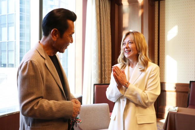 Italian Prime Minister Giorgia Meloni meets manga artist Tetsuo Hara