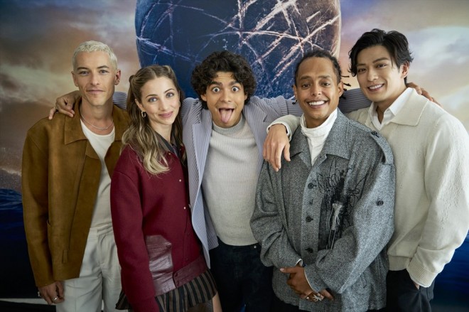 Netflix Series ONE PIECE cast members (from left) Taz Skylar, Emily Rudd, Iñaki Godoy, Jacob Romero, and Mackenyu (Photo by Natsuki Matsuo) 