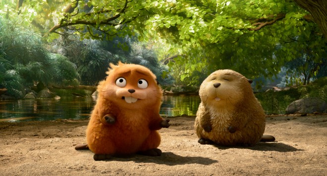 A scene from Disney and Pixar film When I Become a Beaver showing characters in a forest environment